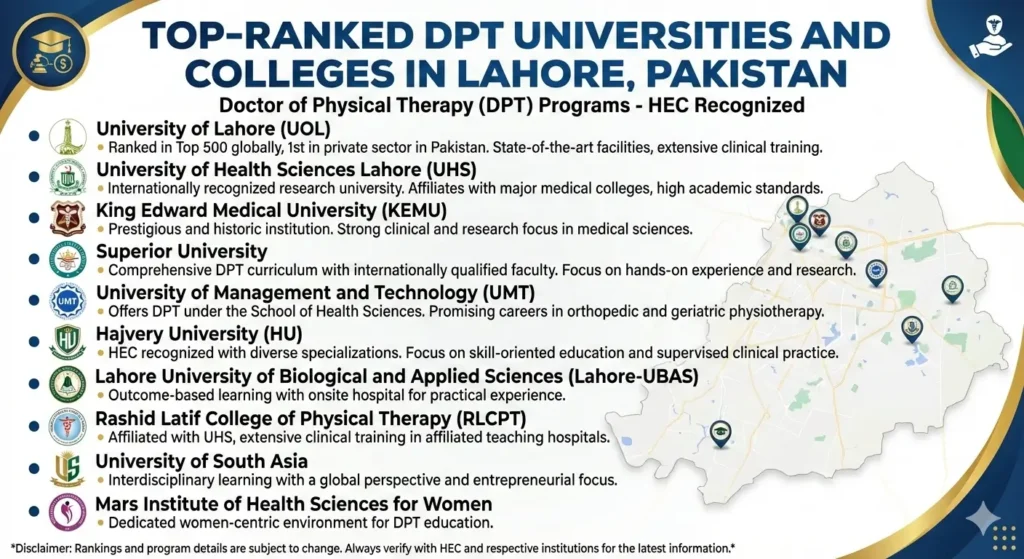 Top-Ranked DPT Universities and Colleges in Lahore, Pakistan