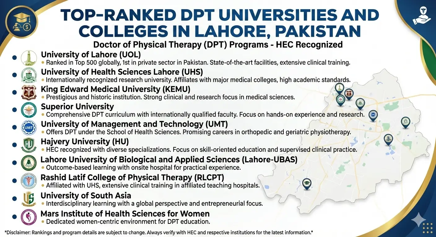 Top-Ranked DPT Universities and Colleges in Lahore, Pakistan